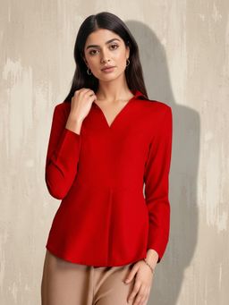 FableStreet - Red Pleated Top