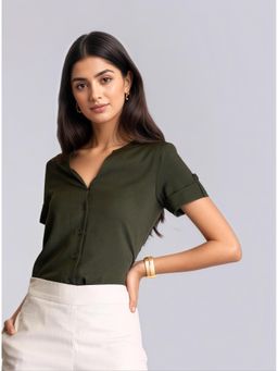 FableStreet - Olive Folded Sleeve Top