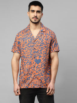 Royal Enfield - Qr Engineered Print Hs Casual Shirt-Blue