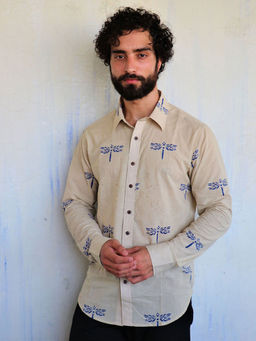 Chidiyaa - Off White Dragonflly Block Printed Shirt