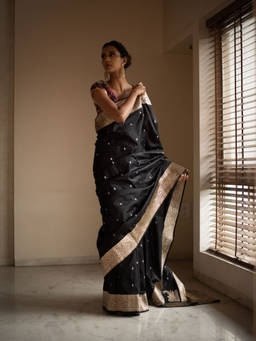 PRIYANKA RAAJIV - Sree Black Silk Brocade Saree with Unstitched Blouse