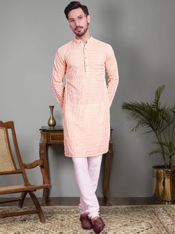 Jompers - Orange Chikankari Pure Cotton Kurta with Churidar