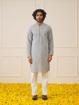Jompers - Grey Chikankari Embroidered Kurta with Churidar