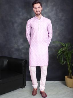 Jompers - Men Lavender and White Floral Printed Kurta with Churidar