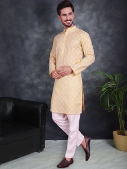 Jompers - Men Yellow and White Floral Printed Kurta with Churidar