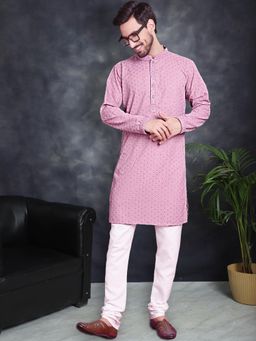 Jompers - Men Lavender Embroidered and Sequence Kurta with Churidar