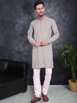 Jompers - Men Pista Green Embroidered and Sequence Kurta with Churidar