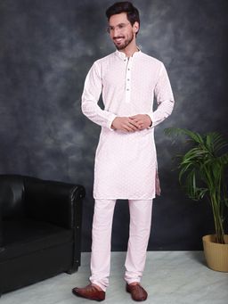 Jompers - Men White Embroidered and Sequence Kurta with Churidar