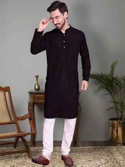 Jompers - Black Chikankari Pure Cotton Kurta with Churidar