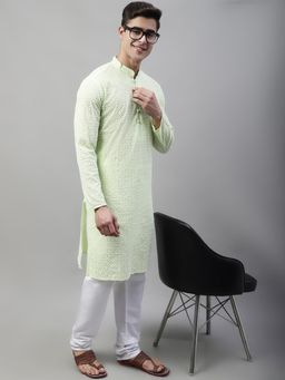Jompers - Men's Green and White Embroidered Straight Kurta and Pyjama