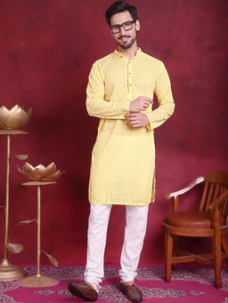 Jompers - Yellow Chikankari Pure Cotton Kurta with Churidar