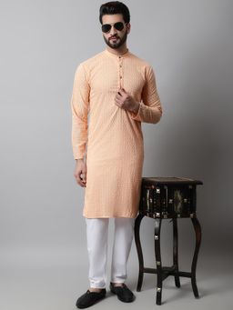 Jompers - Orange Men's Embroidered Cotton Kurta and Pyjama