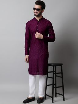 Jompers - Purple Men's Embroidered Cotton Kurta and Pyjama