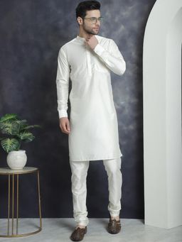 Jompers - Off White Solid Silk Blend Kurta with Churidar
