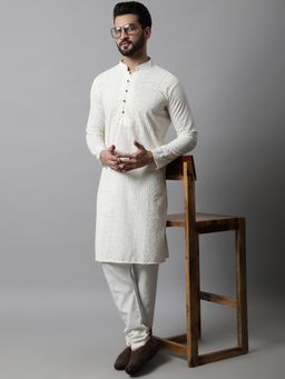 Jompers - Off White Men's Embroiderd Kurta and Pyjama