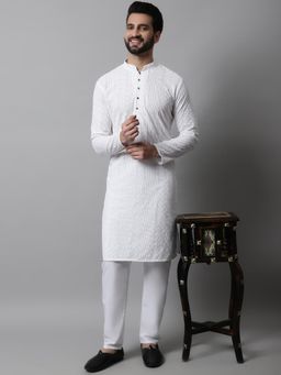 Jompers - White Men's Embroiderd Kurta and Pyjama