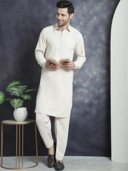 Jompers - Off White Men's Solid Pathani Kurta with Salwar