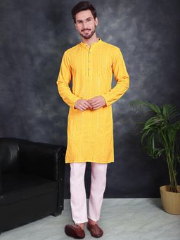Jompers - Yellow Men's Sequins Embroidered Kurta with Pyjama
