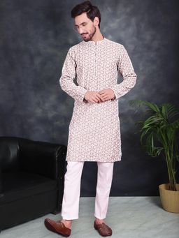Jompers - Grey Men's Chikankari Embroidered Kurta and Pyjama