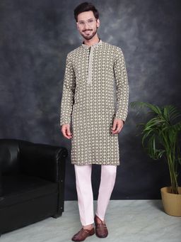 Jompers - Green Men's Sequins Embroidered Kurta with Pyjama