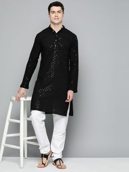 Jompers - Men Black Embroidered and Sequence Kurta with Churidar