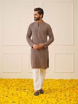 Jompers - Brown Sequin Embroidered Pure Cotton Kurta with Pyjama
