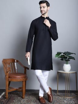 Jompers - Black Men's Solid Cotton Kurta With Pyjama