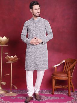 Jompers - Grey Chikankari Embroidered Kurta with Churidar