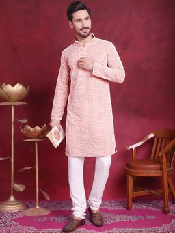 Jompers - Peach Chikankari Embroidered Kurta with Churidar