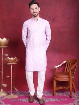 Jompers - Men Lavender and White Floral Printed Kurta with Churidar