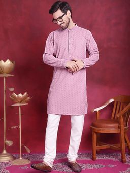 Jompers - Men Lavender Embroidered and Sequence Kurta with Churidar