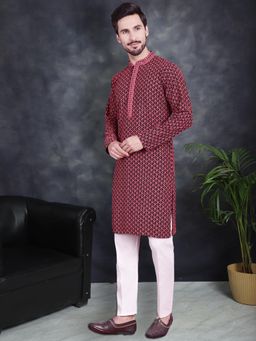 Jompers - Pink Men's Sequins Embroidered Kurta with Pyjama