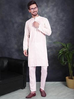 Jompers - White Men's Sequins Embroidered Kurta with Pyjama