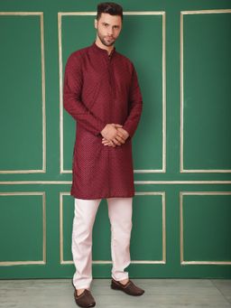 Jompers - Maroon Chikankari Pure Cotton Kurta with Churidar