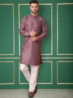 Jompers - Purple Men's Embroidered Mirror Work Kurta and Pyjama