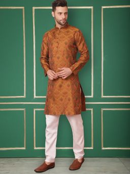 Jompers - Mustard Men Golden Silk Blend Straight Kurta and Pyjama