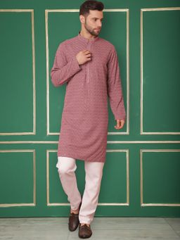 Jompers - Men's Mauve Embroidered and Sequence Kurta with Pyjama