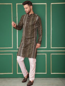 Jompers - Green Men's Mirror Work Kurta and Pyjama