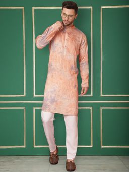 Jompers - Men's Peach Tie-Dye Printed Kurta and Pyjama