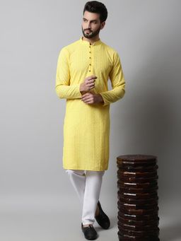 Jompers - Yellow Men's Embroiderd Kurta and Pyjama