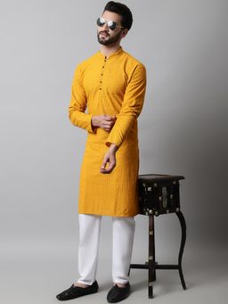 Jompers - Mustard Men's Embroiderd Kurta and Pyjama