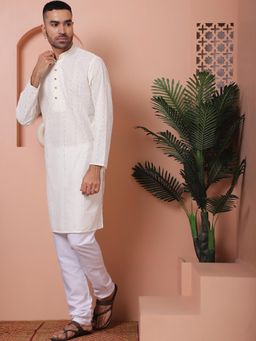 Jompers - White Embroidered Cotton Kurta with Churidar