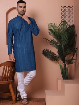 Jompers - Teal Embroidered Cotton Kurta with Churidar