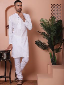 Jompers - White Embroidered Cotton Kurta with Churidar