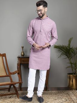 Jompers - Men Lavender Embroidered and Sequence Kurta with Churidar