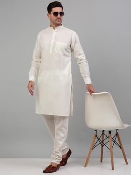 Jompers - White Men's Solid Cotton Kurta and Pyjama