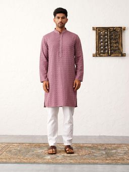 Jompers - Men's Mauve Embroidered and Sequence Kurta with Pyjama