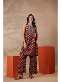 Gahan - Maroon Printed Cotton Kurta with Palazzo