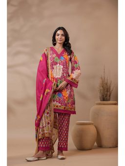 Gahan - Pink Printed Pakistani-Style Suit Kurta with Pant