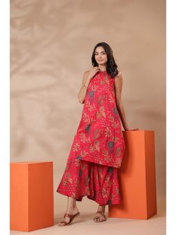 Gahan - Pink Printed Sleeveless Cotton Kurta with Palazzo